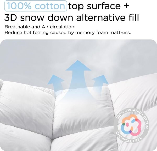 Cooling Cal King Mattress Topper, Cotton Pillow Top with 8-21 Inch Deep Pocket, 3D Snow Down Alternative Fill, Breathable Fluffy College Dorm Mattress Pad Cover (White, California King 84*72inch) - Image 3