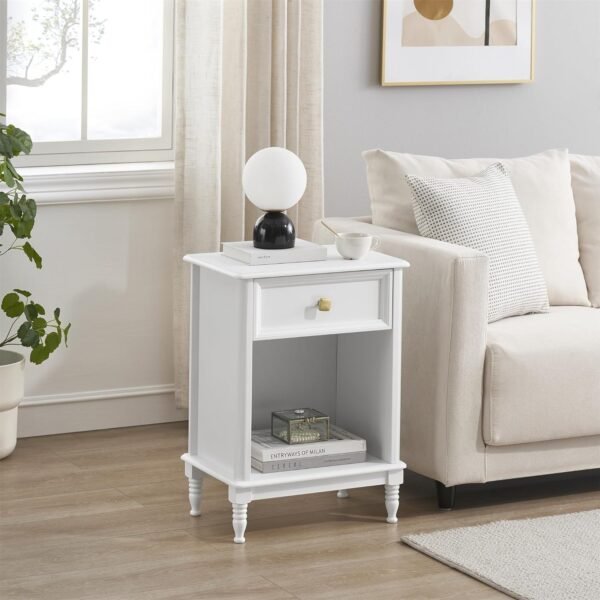 IDEALHOUSE White Nightstand Bedroom Nightstand with Drawer and Storage Shelf, Modern End Table Side Table for Bedroom Living Room College Dorm - Image 4