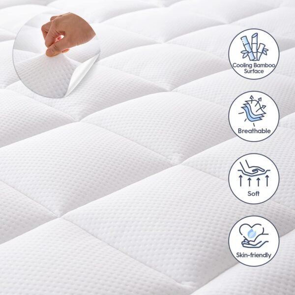 ELEMUSE Dual Layer 3 Inch Memory Foam Mattress Topper Queen Size, 2 Inch Cooling Gel Memory Foam Plus 1 Inch Down Alternative Pillowtop Mattress Pad, Viscose Made from Bamboo Cover, Comfort Support - Image 3