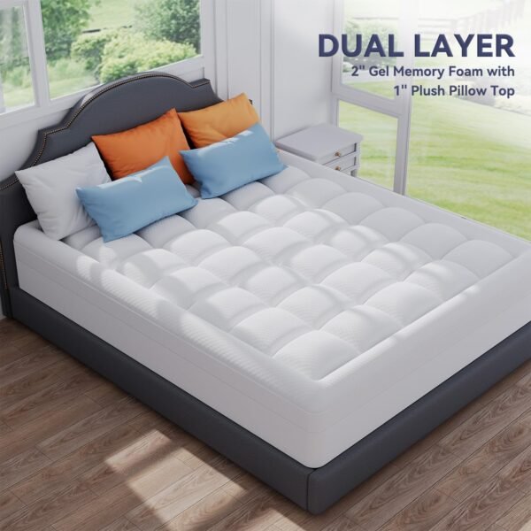 ELEMUSE Dual Layer 3 Inch Memory Foam Mattress Topper Queen Size, 2 Inch Cooling Gel Memory Foam Plus 1 Inch Down Alternative Pillowtop Mattress Pad, Viscose Made from Bamboo Cover, Comfort Support - Image 6