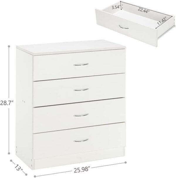 4 Drawer Dresser, White Night Stand Set 2 for Bedroom, Modern 4 Drawer Nightstand, Wood Bed Side Table/Night Stand with Drawers for Small Spaces, College Dorm, Living Room 13" D X 26" W X 29" H - Image 3