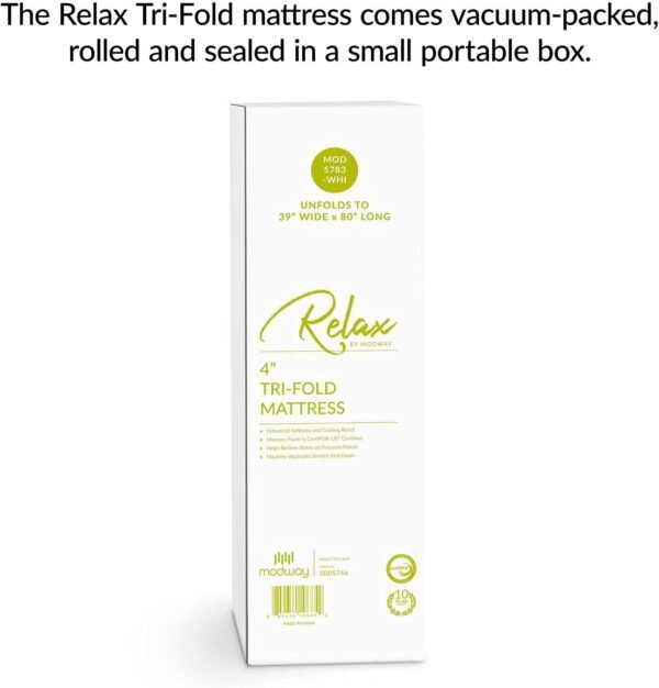 Modway 4” Relax Twin XL Tri-Fold Mattress Topper CertiPUR-US Certified w/ Removable Cover (39"x80”) - Image 5