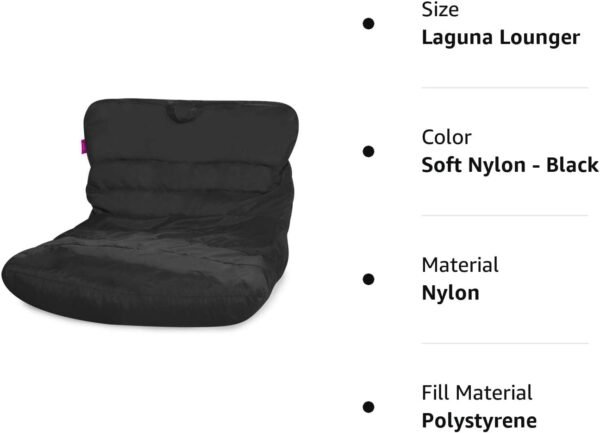 Posh Creations Structured Comfy Seat for Bedrooms and Dorm Rooms, Large Bean Bag Chair, Laguna Lounger, Black - Image 7