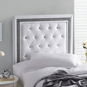 Byourbed Tavira Allure College Dorm Headboard – White with Black Crystal Border – with Legs