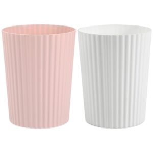 JiatuA Small Trash Can Plastic Wastebasket Garbage Container Bin for Bathroom, Kitchen Under Sink, Bedroom, Home Office, College Dorm, Pink & White