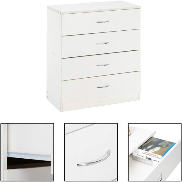 4 Drawer Dresser, White Night Stand Set 2 for Bedroom, Modern 4 Drawer Nightstand, Wood Bed Side Table/Night Stand with Drawers for Small Spaces, College Dorm, Living Room 13" D X 26" W X 29" H - Image 4