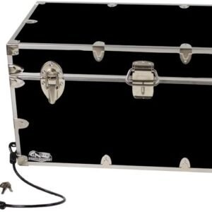 C&N Footlockers – Large Undergrad Storage Trunk w/Cable Lock – Made in the USA – Only STEEL Footlocker on Amazon – Durable Chest with Lid Stay – 32 x 18 x 16.5 Inches (Black)