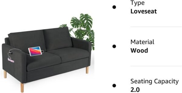 TYBOATLE 55" Modern Fabric Loveseat Sofa with 2 USB Charging Ports, Love Seats Furniture Suitable for Small Spaces, Living Room, Office, Soft Couch Easy to Install (Dark Grey) - Image 10