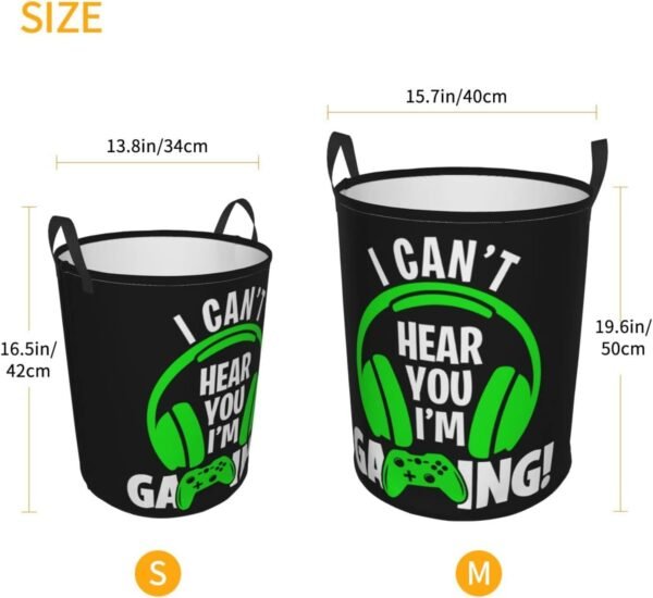 Headphones And Gamepad Round Laundry Hamper Storage Basket Toys Clothes Organizer Bin For Home Bathroom Bedroom Dorm Nursery, 38L - Image 5