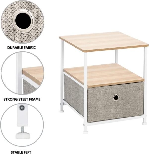 Nightstand 2-Drawer Shelf Storage - Bedside Furniture & Accent End Table Chest for Home, Bedroom, Office, College Dorm, Steel Frame, Wood Top, Easy Pull Fabric Bins, Brown - Image 5