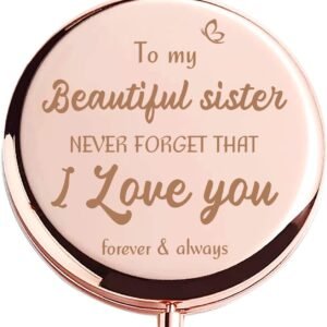 Sister Valentine’s Day Funny Gifts for Sister from Sister, Graduation Gifts for Her Sister Friends, for Big Sister in Law, Dorm Decor for College Girls – Rose Gold Compact Mirror