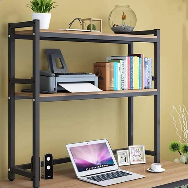 Computer Desktop Bookcase, 2-Tier Countertop Hutch Display Shelf, Multipurpose Adjustable Wood Rack Organizer for Home Dorm Office Supplies - Brown - Image 6