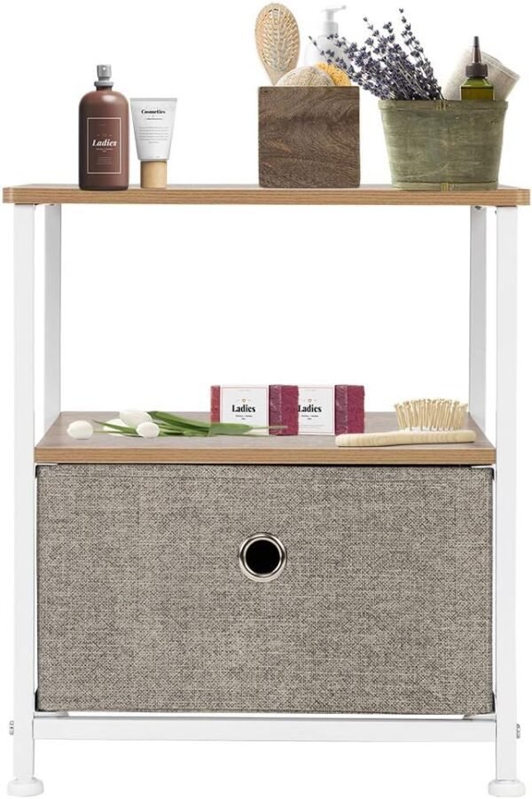 Nightstand 2-Drawer Shelf Storage - Bedside Furniture & Accent End Table Chest for Home, Bedroom, Office, College Dorm, Steel Frame, Wood Top, Easy Pull Fabric Bins, Brown - Image 7