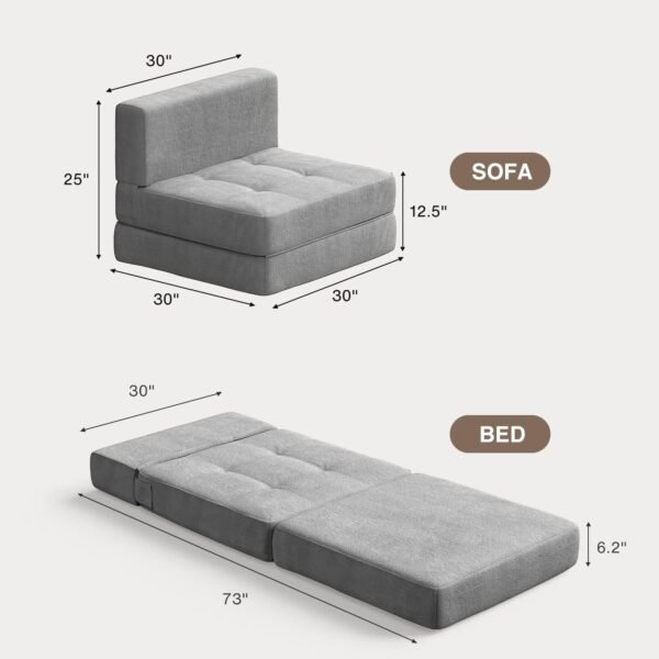Aiho Folding Sleeper Sofa Chair Bed, Memory Foam Floor Couch, Modern Linen Fabric Removable Cover, for Living Room/Apartment/Dorm/Loft (Light Grey) - Image 2