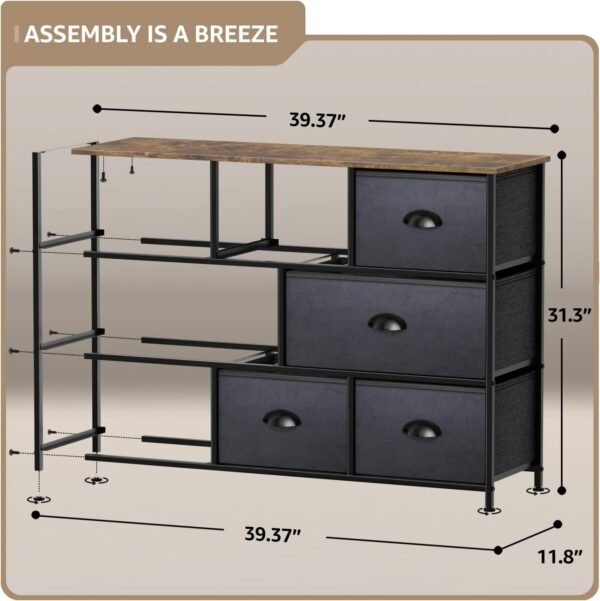 Sorbus Dresser with 8 Drawers - Chest Organizer Unit with Steel Frame Wood Top & Handle Easy Pull Fabric Bins for Clothes - Wide Storage Furniture for Bedroom, Hallway, Living Room, Nursery & Closet - Image 3