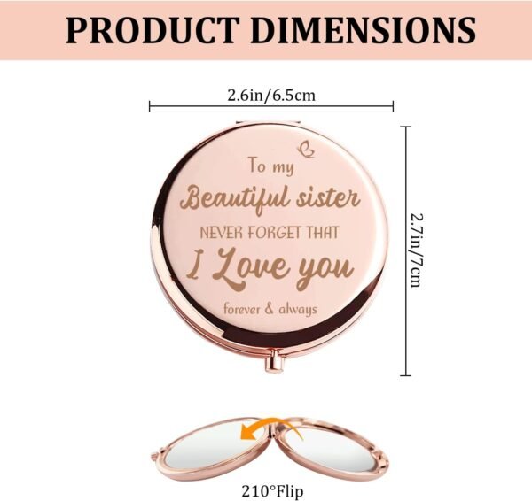 Sister Valentine's Day Funny Gifts for Sister from Sister, Graduation Gifts for Her Sister Friends, for Big Sister in Law, Dorm Decor for College Girls - Rose Gold Compact Mirror - Image 2