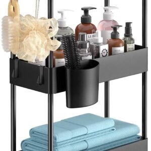 Pipishell Slim Storage Cart with Wheels, Bathroom Cart Organizer Bathroom Storage Small, Rolling Cart for Bathroom, Laundry Room, Kitchen, Narrow Space, Black PIUC04