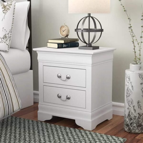 Elegant White Nightstand, Modern 2 Drawer Small Side Table, Wood Bedside Furniture, Night Stand, End Table with Antique Handle for Bedroom, Living Room, College Dorm, Fully Assembled - Image 3