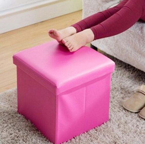 OT01 Leather Folding Storage Ottoman Cube Footrest Seat, 12 X 12 X 12 Inches (White) - Image 2