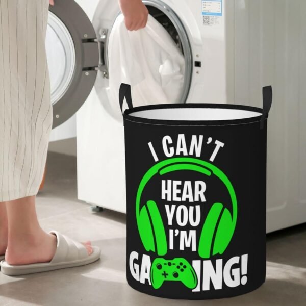 Headphones And Gamepad Round Laundry Hamper Storage Basket Toys Clothes Organizer Bin For Home Bathroom Bedroom Dorm Nursery, 38L - Image 7