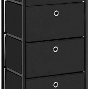 SONGMICS Nightstand, Dresser with 4 Easy Pull Fabric Drawers, Chest of Drawers, Storage Organizer with Metal Frame, Wooden Tabletop, for Living Room, Closet, Nursery, Black ULTS04H