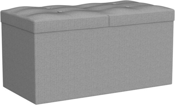 30 Inches Storage Ottoman Bench with Flipping Lid, Linen Foldable Storage Footrest, Ottoman with Storage for Living Room Holds up to 330lbs, Light Grey - Image 5