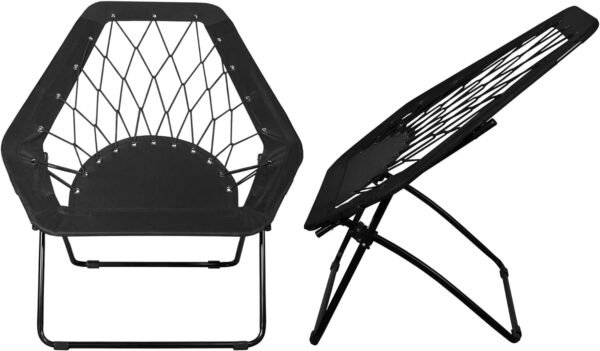 Zenithen Foldable Portable Black Hexagon Folding Bungee Chair, Perfect for Dorm Rooms, Bed Rooms, and Living Room, Use for Reading, Studying or Gaming, Black, 32" (Pack of 2) - Image 5
