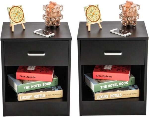 Nightstand Set of 2, End Table with 1 Drawers, Bed Side Table/Night Stand for Bedroom, Small Spaces, College Dorm, Kids’ Room, Living Room, Wood, 16W x 12D x 20H - Image 5