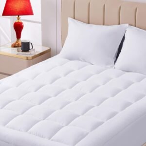 CozyLux Twin Extra Long Mattress Pad 450GSM Cotton Twin XL Mattress Cover Deep Pocket Mattress Topper Non Slip Breathable and Soft Quilted Fitted Mattress Protector Up to 18″ Thick Pillowtop White