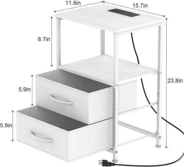 DOMYDEVM Nightstand Set of 2 with Charging Station Bedroom Night Stand Bedside Table with USB Ports and Outlets Small Side End Table with 2 Fabric Storage Drawers for Living Room Dorm, White - Image 3