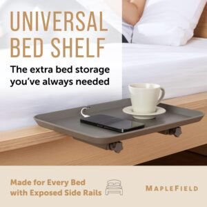 Maplefield Universal Bed Shelf – Clip-On Nightstand – Bedside Caddy for Bed – Great for Bunk Beds, Dorms, Small Spaces, and More – Holds Up to 60 LBS – 12” x 16 [Gray]