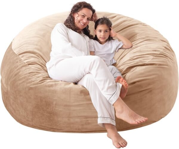 WhatsBedding 3 ft Memory Foam Bean Bag Chairs for Adults/Teens with Filling,3' Bean Bag Sofa with Ultra Soft Dutch Velvet Cover,Round Bean Bag for Living Room,3 Foot,Camel - Image 7