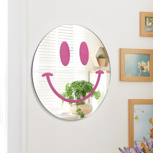 Dremisland Smiley Wall Mirror Preppy Room Decor for Teen Girls Dorm Room Decor Aesthetic Acrylic Mirror Round Mirror for Apartment Living Room, Bedroom, Vanity, Entryway, Hallway. (Pink) - Image 2