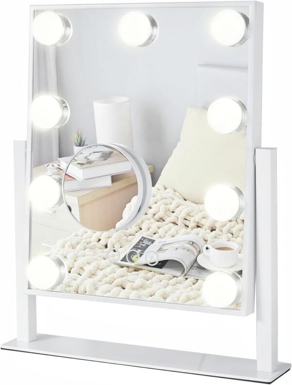 Vanity Mirror with Lights, Makeup Mirror with Lights,3 Color Lighting Modes Detachable 10X Magnification Mirror Touch Control,360°Rotation, White. - Image 5