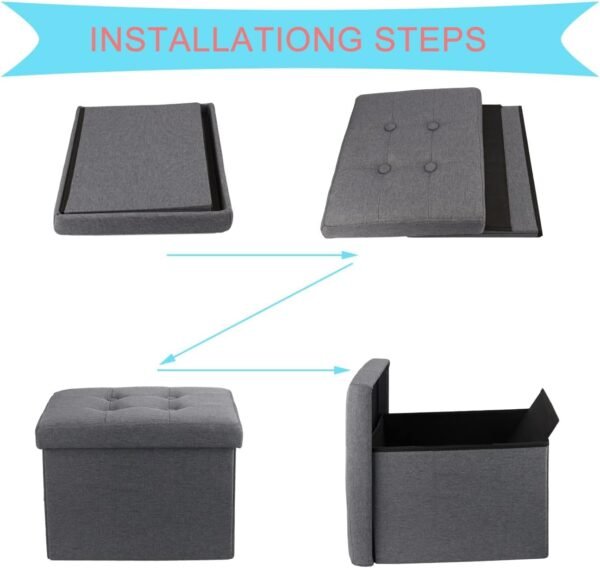 ALASDO Ottoman Storage Ottoman Footrest Stool Small Ottoman with Storage Foldable Ottoman Foot Rest Footstool Bench for Living Room 17x13x13inches Grey - Image 4