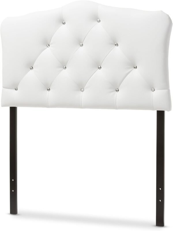Baxton Studio Rita Modern and Contemporary White Faux Leather Upholstered Button-Tufted Scalloped Twin Size Headboard - Image 3