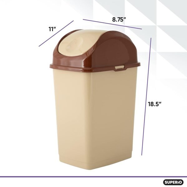 Superio Medium Trash Can with Lid 4.5 Gallon Plastic Swing Top Garbage Can Slim Waste Bin for Under Sink/Cabinet, Laundry Room, Kitchen, Office, Bedroom, Bathroom, College Dorm, 18 Qt, Beige, 2 - Image 2