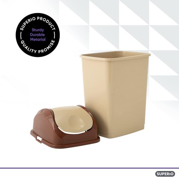 Superio Medium Trash Can with Lid 4.5 Gallon Plastic Swing Top Garbage Can Slim Waste Bin for Under Sink/Cabinet, Laundry Room, Kitchen, Office, Bedroom, Bathroom, College Dorm, 18 Qt, Beige, 2 - Image 3