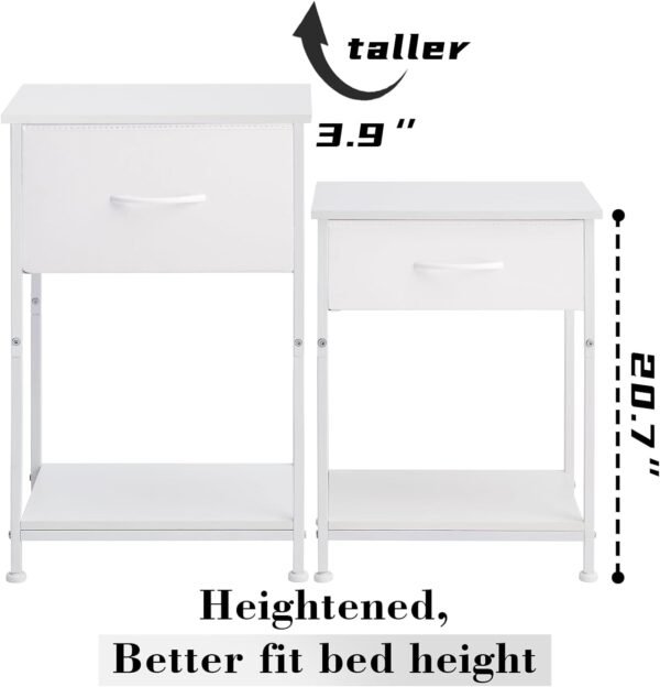 Somdot Nightstand Set of 2, Bedside Table End Table for Bedroom Dorm Nursery Living Room - Removable Fabric Drawer, Open Storage Shelf, Sturdy Steel Frame, Durable Wood Top - White Leather - Image 6