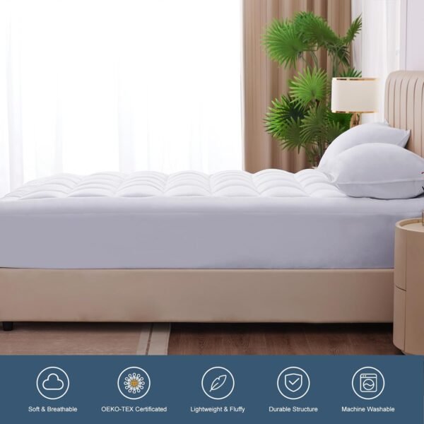 CozyLux Twin Extra Long Mattress Pad 450GSM Cotton Twin XL Mattress Cover Deep Pocket Mattress Topper Non Slip Breathable and Soft Quilted Fitted Mattress Protector Up to 18" Thick Pillowtop White - Image 3