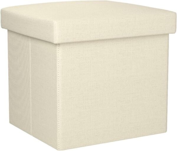 LotFancy Storage Ottoman Cube, Folding Ottoman Cube Seat, Square Ottoman with Lid for Foot Stools and Footrest, Fabric Box Bin for Children and Kids, 13x12x12 Inch - Image 5