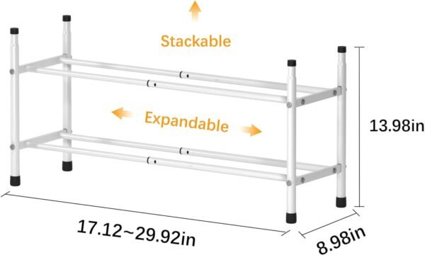TZAMLI 2-Tier Shoe Rack for Closet, Expandable and Stackable Shoe Organizer Adjustable Metal Shoe Storage Small Shoe Shelf for Entryway Entrance Dorm, White - Image 2