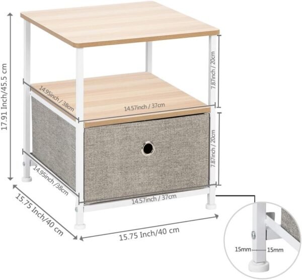 Nightstand 2-Drawer Shelf Storage - Bedside Furniture & Accent End Table Chest for Home, Bedroom, Office, College Dorm, Steel Frame, Wood Top, Easy Pull Fabric Bins, Brown - Image 3