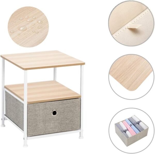 Nightstand 2-Drawer Shelf Storage - Bedside Furniture & Accent End Table Chest for Home, Bedroom, Office, College Dorm, Steel Frame, Wood Top, Easy Pull Fabric Bins, Brown - Image 6
