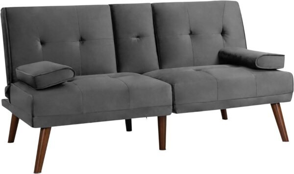Meilocar Sofa Bed Velvet, 60" Loveseat Futon Sofa Bed with Removable Armrests, Adjustable Recliner Guest Bed Daybed Sofa for Small Space, Cup Holders, 3 Angles, Gray - Image 8