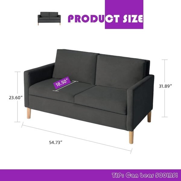 TYBOATLE 55" Modern Fabric Loveseat Sofa with 2 USB Charging Ports, Love Seats Furniture Suitable for Small Spaces, Living Room, Office, Soft Couch Easy to Install (Dark Grey) - Image 4