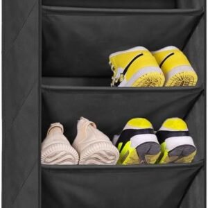 KEETDY Shoe Rack for Door Behind with 8 Large Pockets, Hanging Shoe Organizer for Closet Hanger Fits 20 Pairs Shoe Holder for Back of Door Narrow Shoe Storage, Black…