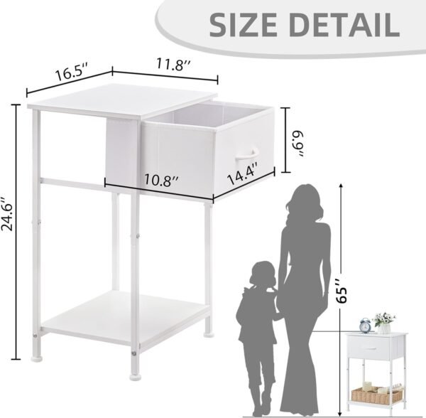 Somdot Nightstand Set of 2, Bedside Table End Table for Bedroom Dorm Nursery Living Room - Removable Fabric Drawer, Open Storage Shelf, Sturdy Steel Frame, Durable Wood Top - White Leather - Image 3