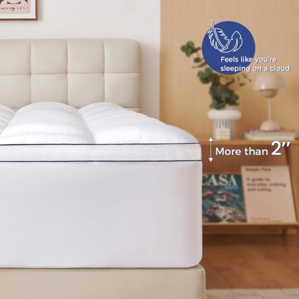 Twin XL Mattress Topper, Plush Extra Thick Mattress Pad Cover with 8-21” Deep Pocket, Cooling Pillow Top Bed Topper for Back Pain & Sleep Comfort, Overfilled Down Alternative Filling, White - Image 2