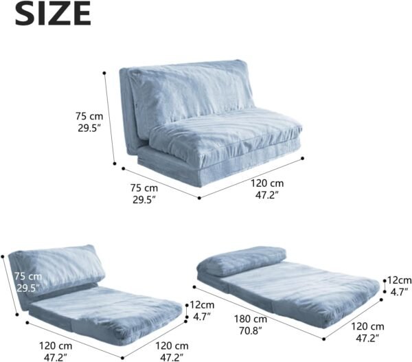 N&V Medium Folding Matress Sofa Bean Bag Bed, Foam Filling Folding Matress Sofa, Includes Removable and Machine Washable Cover, Soft Premium Faux Fur, Medium, Grey - Image 2